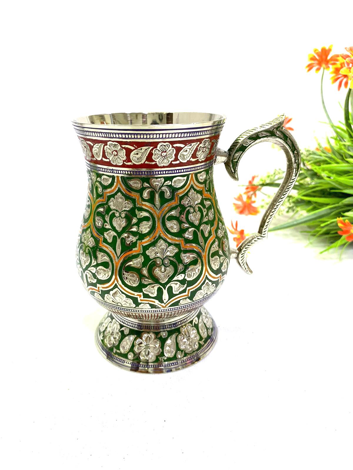 Wine Mug Brassware Royal Carving Handcrafted Vintage Collectible Tamrapatra