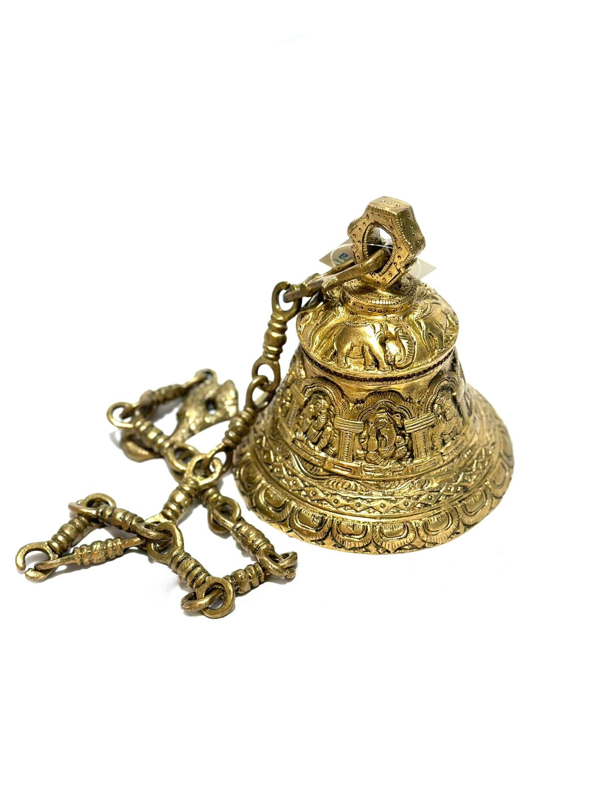 Heavy Brass Bell With Carving Exclusive Melodious Chime With Chain Tamrapatra - Tamrapatra