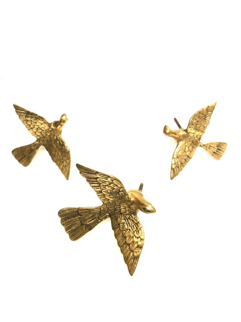 Brass Birds Beautiful Creations From Indian Artisans In Set Of 3 Wall Art Tamrapatra