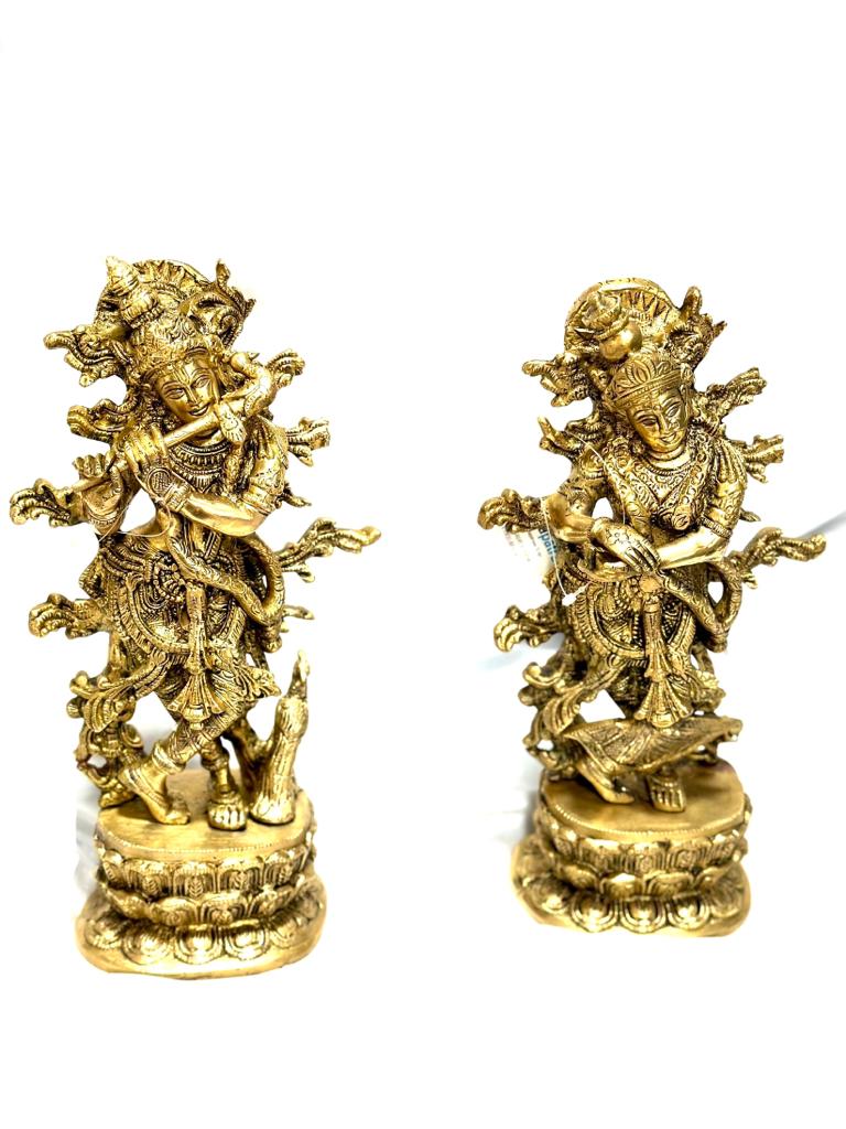 Radha Krishna Brass Idols Statue Religious Artwork Exclusive Crafts From Tamrapatra