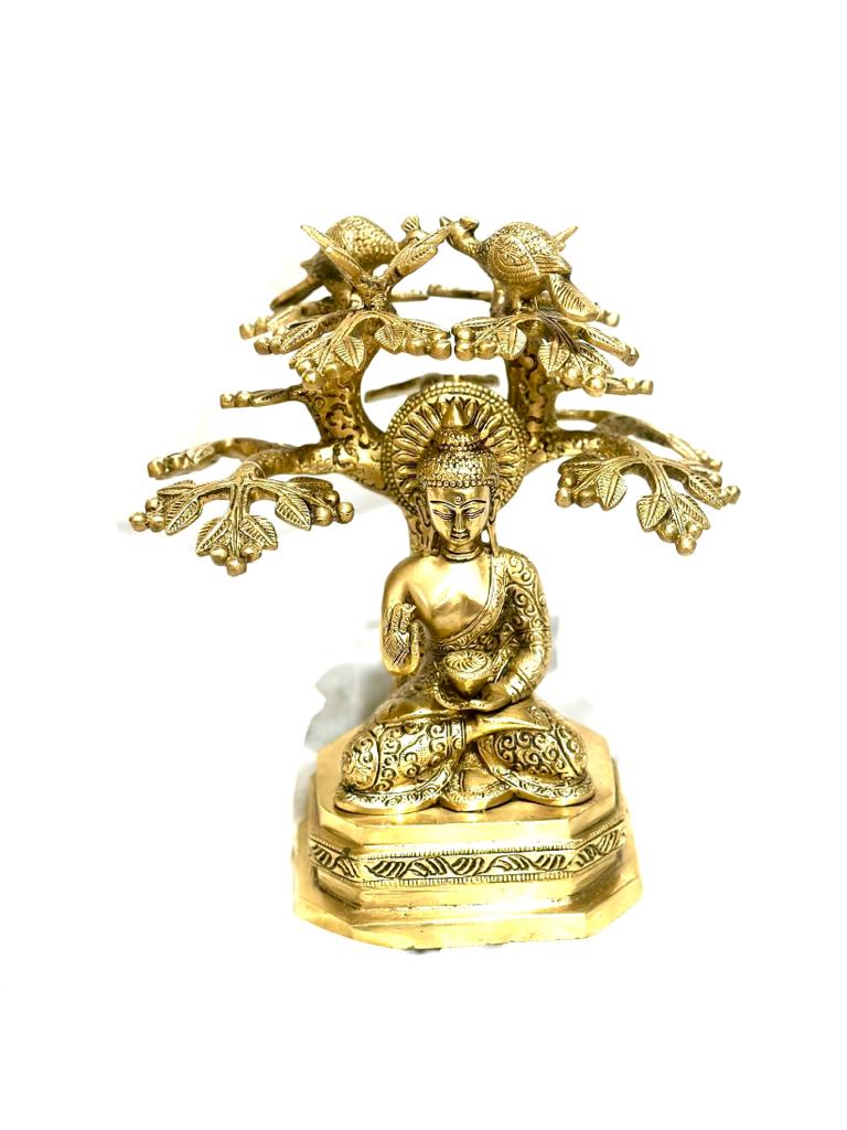 Buddha Meditation Under Tree Brass Idols With Scenery Exclusively From Tamrapatra