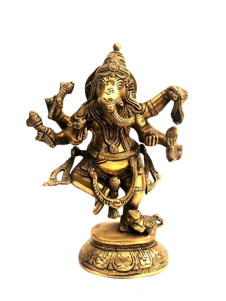 Lord Ganesha Dancing Brass Excellent Antique Finish Quality Now At Tamrapatra