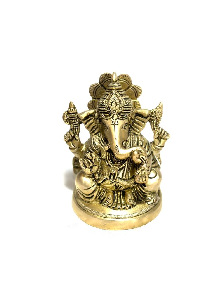 Brass Ganesh On Chowki Excellent Divine Collection Super Finely Carved Tamrapatra