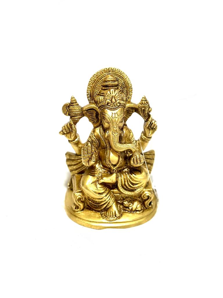 Brass Ganesh On Chowki Excellent Divine Collection Super Finely Carved Tamrapatra