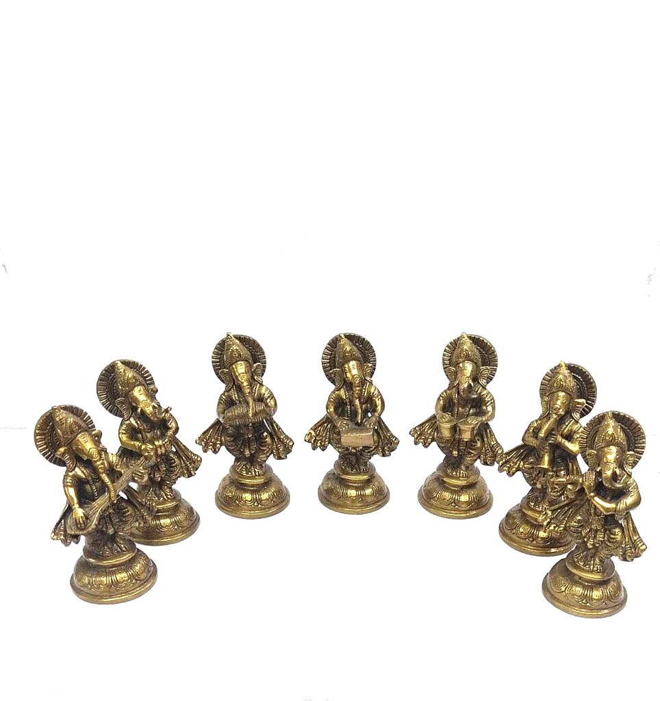 Ganesha Playing Musical Instruments Brass Idols Home Décor Gifting's Tamrapatra
