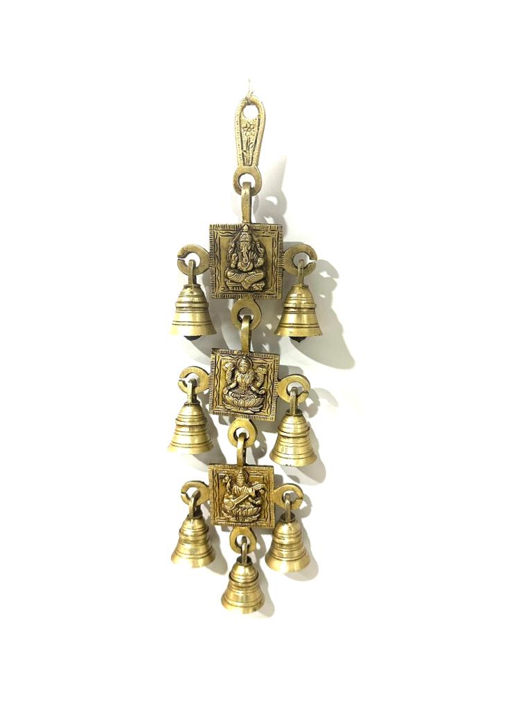 Ganesh Lakshmi Saraswati Hanging 7 Bells Brass Wall Décor Art Only At Tamrapatra