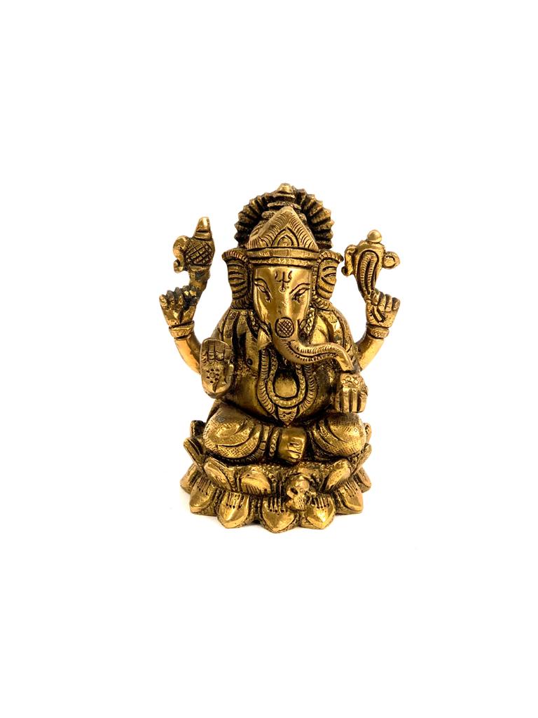 Brass Idols Lord Ganesha Lakshmi Sitting On Lotus Religious Gifts Tamrapatra