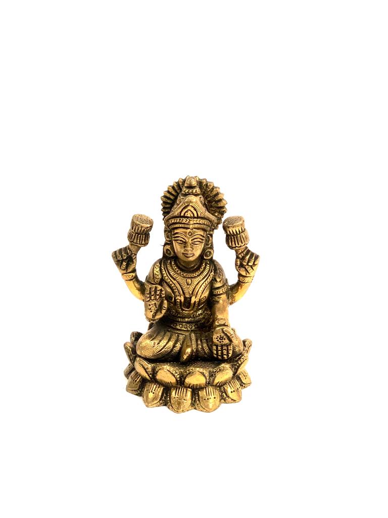Brass Idols Lord Ganesha Lakshmi Sitting On Lotus Religious Gifts Tamrapatra