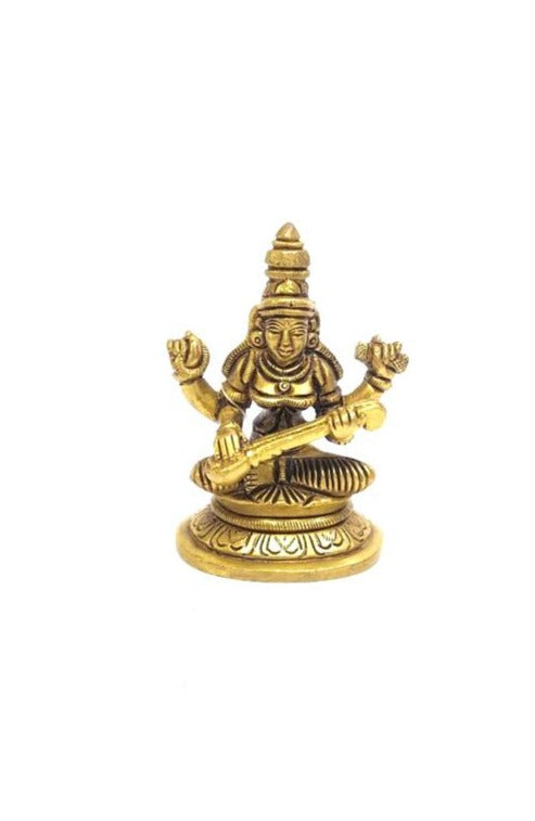 Religious Brass Idols Fine Hand Carving Lakshmi Ganesh Sarasvati From Tamrapatra
