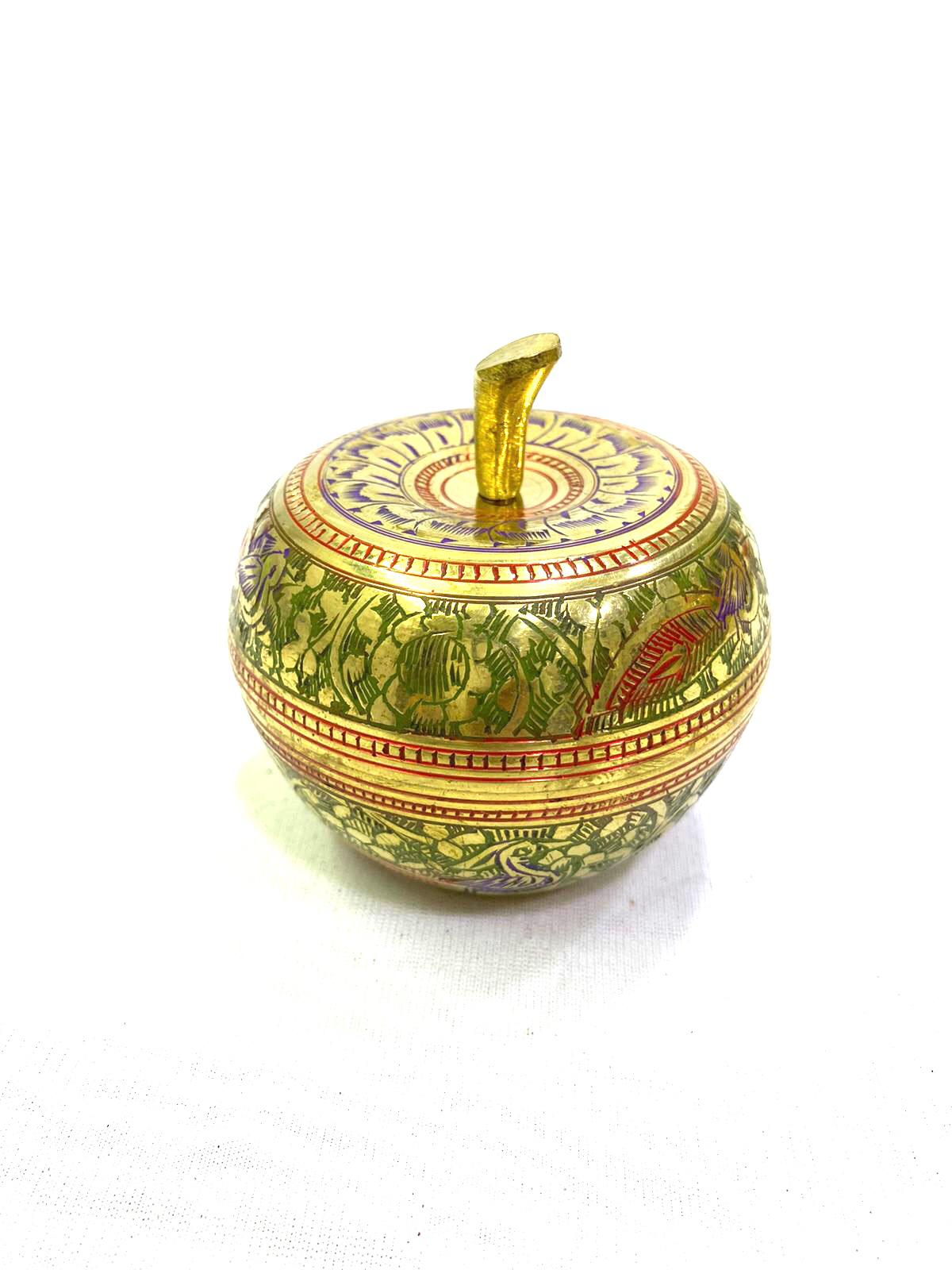 Apple Box Storage Royal Brass Inlay Silver & Gold Shades Brassware Tamrapatra