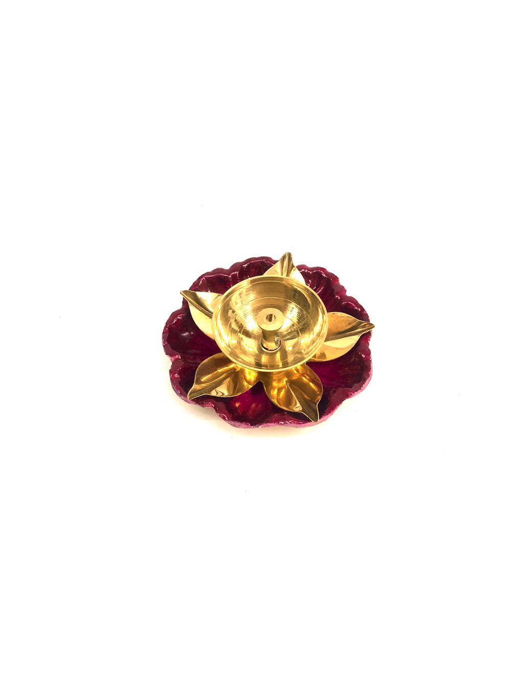 Colorful Lotus Brass Diya Attractive Design For Temple Décor By Tamrapatra