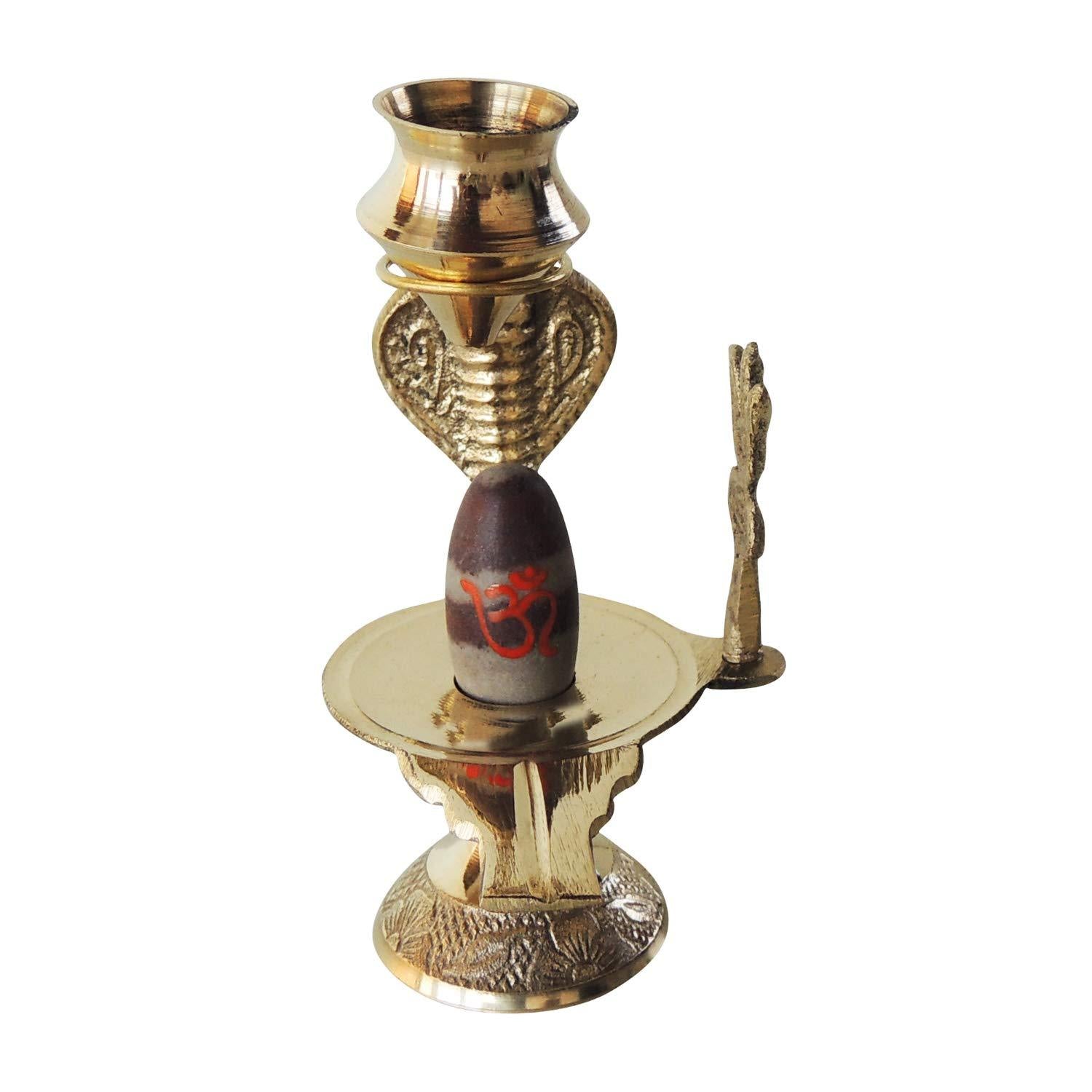 Brass Narmadeshwar Shiva Ling With Natural Stone Pooja & Trishul Tamrapatra