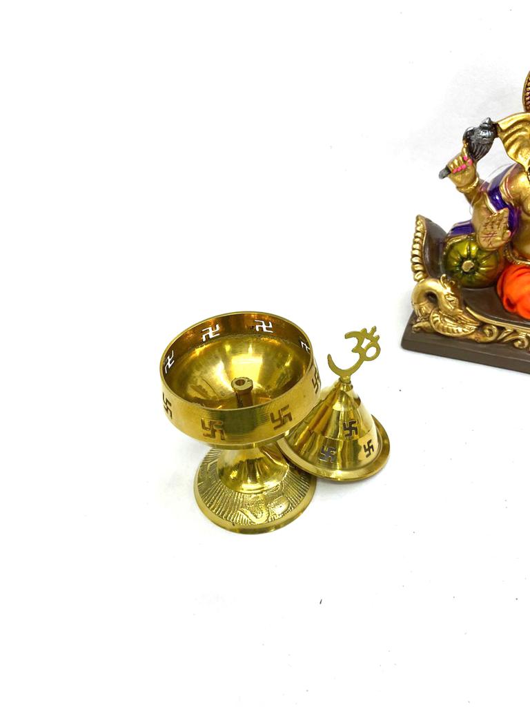 Om & Swastik  Brass Agardan Handcrafted Premium Brass Pooja By Tamrapatra