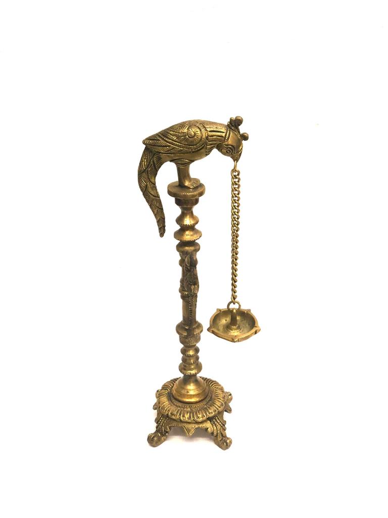 Hanging Diya On Stand Prayer Room Accessories Crafted From Brass Tamrapatra