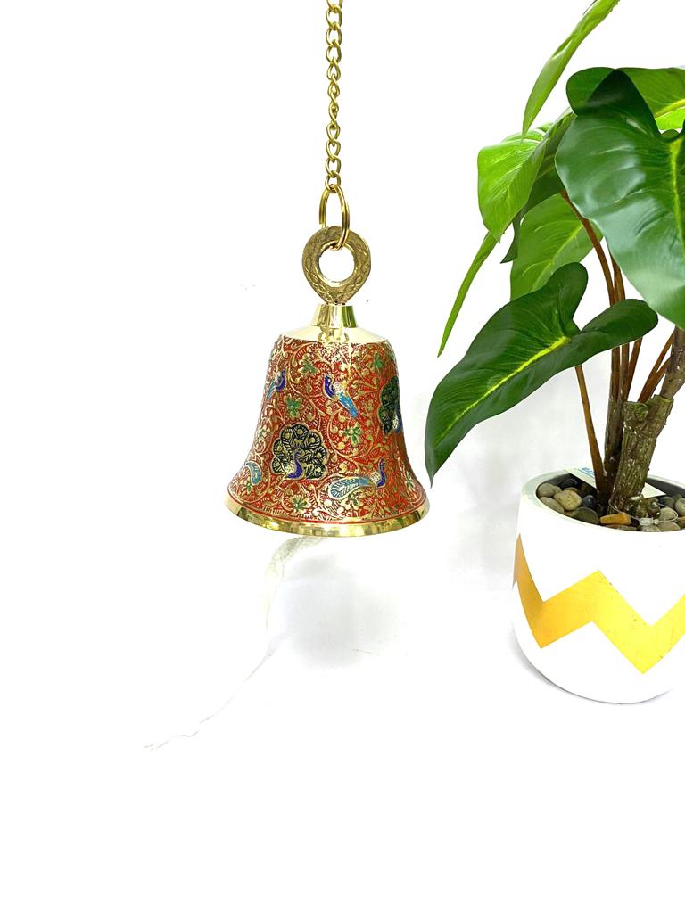 New Brass Temple Bells Inlay Ancient Handcrafted Work Hangings By Tamrapatra