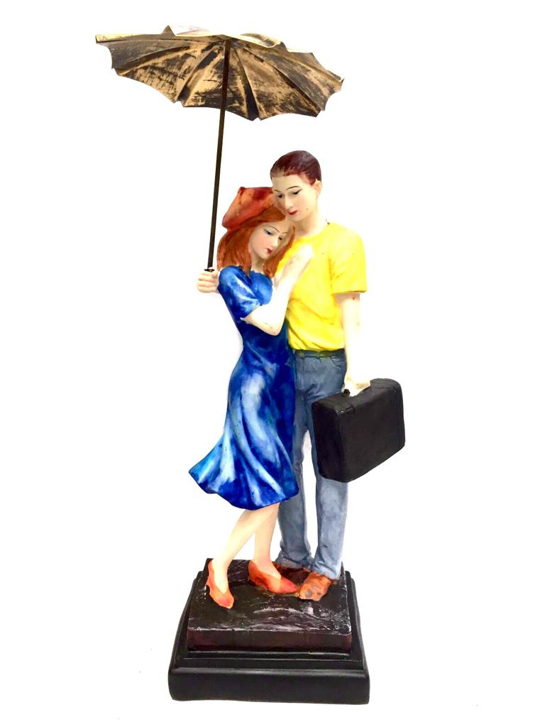 Lovely Couple Man With Briefcase Holding Umbrella Showpiece By Tamrapatra