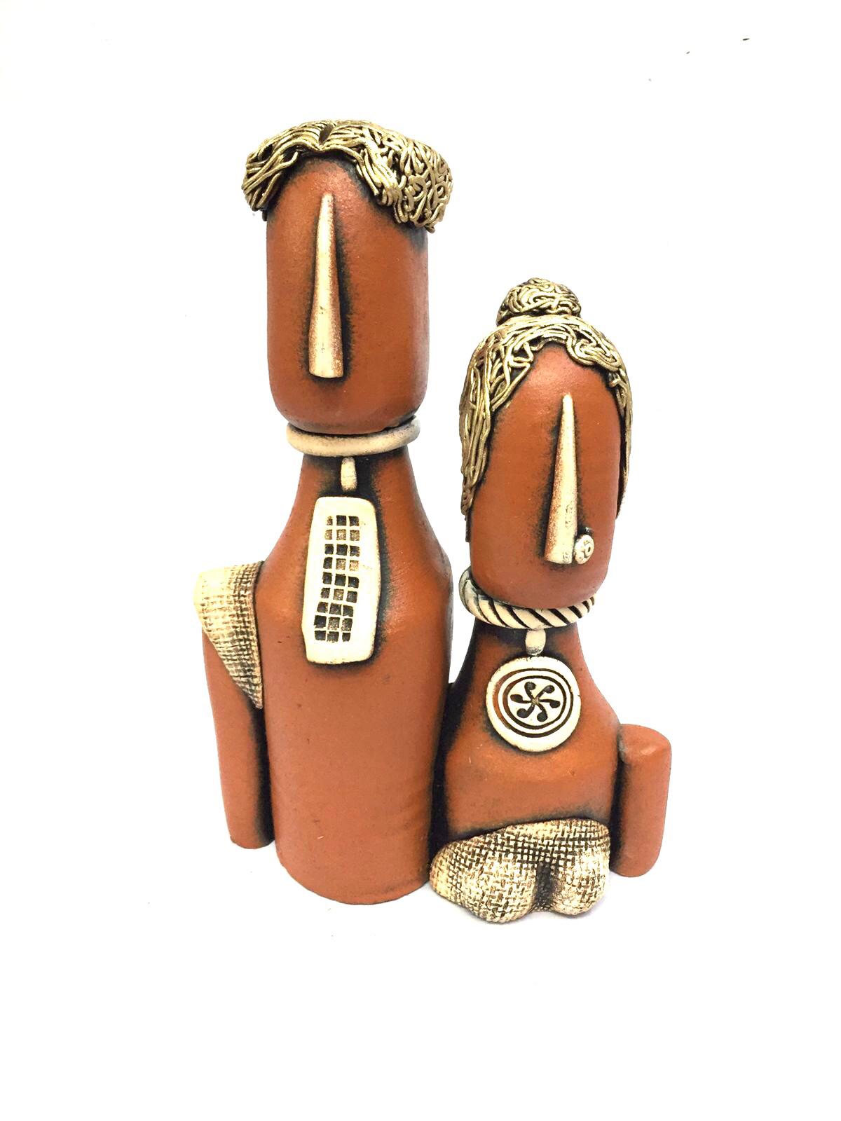 Beautiful Couple Sculpture In Matte Vibrant Colors Terracotta Art From Tamrapatra