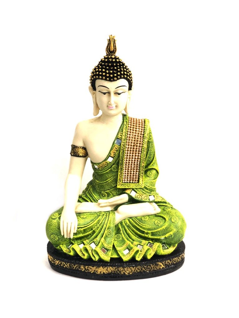 Buddha Showpiece Peaceful Position Resin Handcrafted White From Tamrapatra