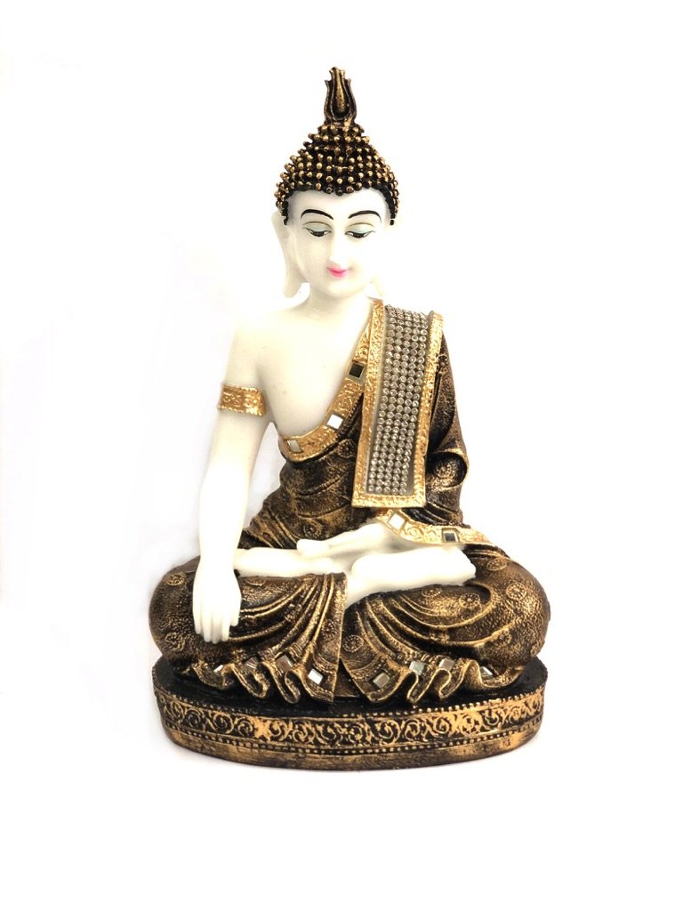 Buddha Showpiece Peaceful Position Resin Handcrafted White From Tamrapatra