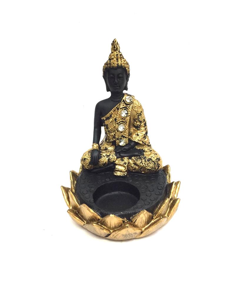 Resin Buddha With Tea Light Candle Holder Black & Gold Theme By Tamrapatra