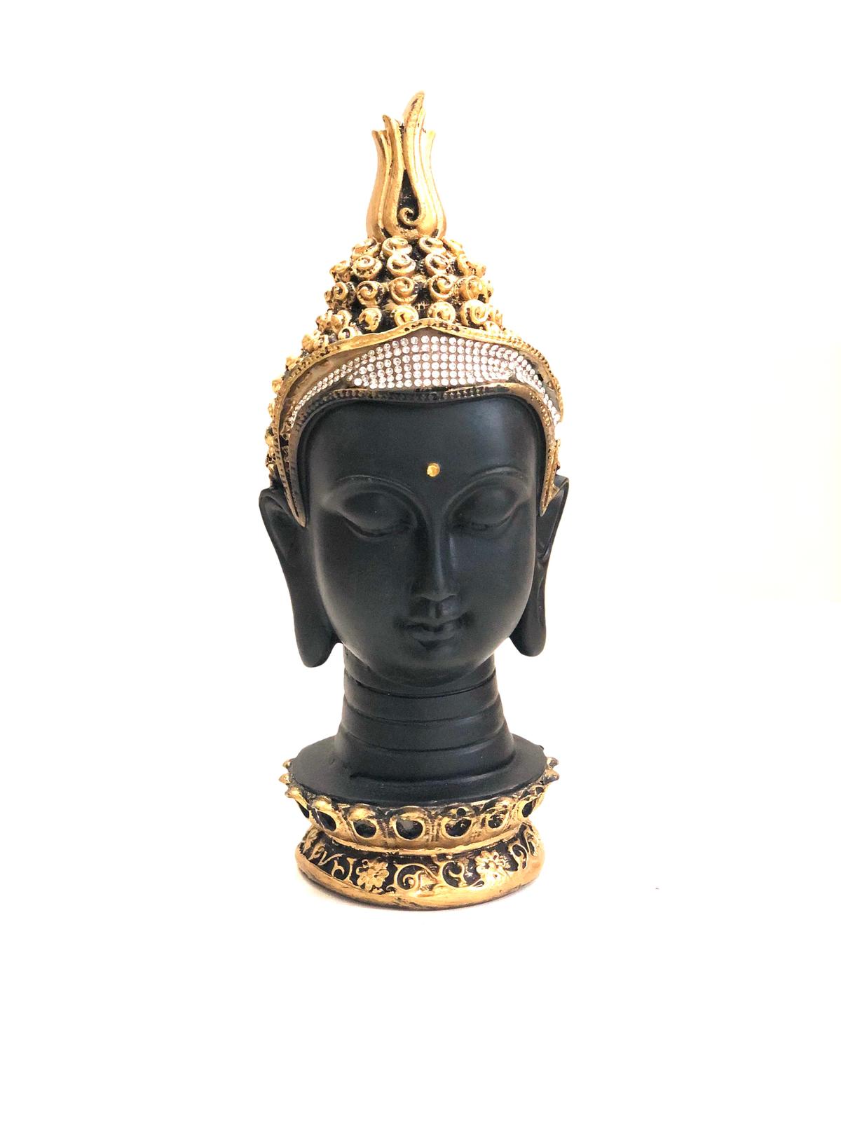 Designer Classic Black Buddha Face Resin Creations Art For TV Unit By Tamrapatra