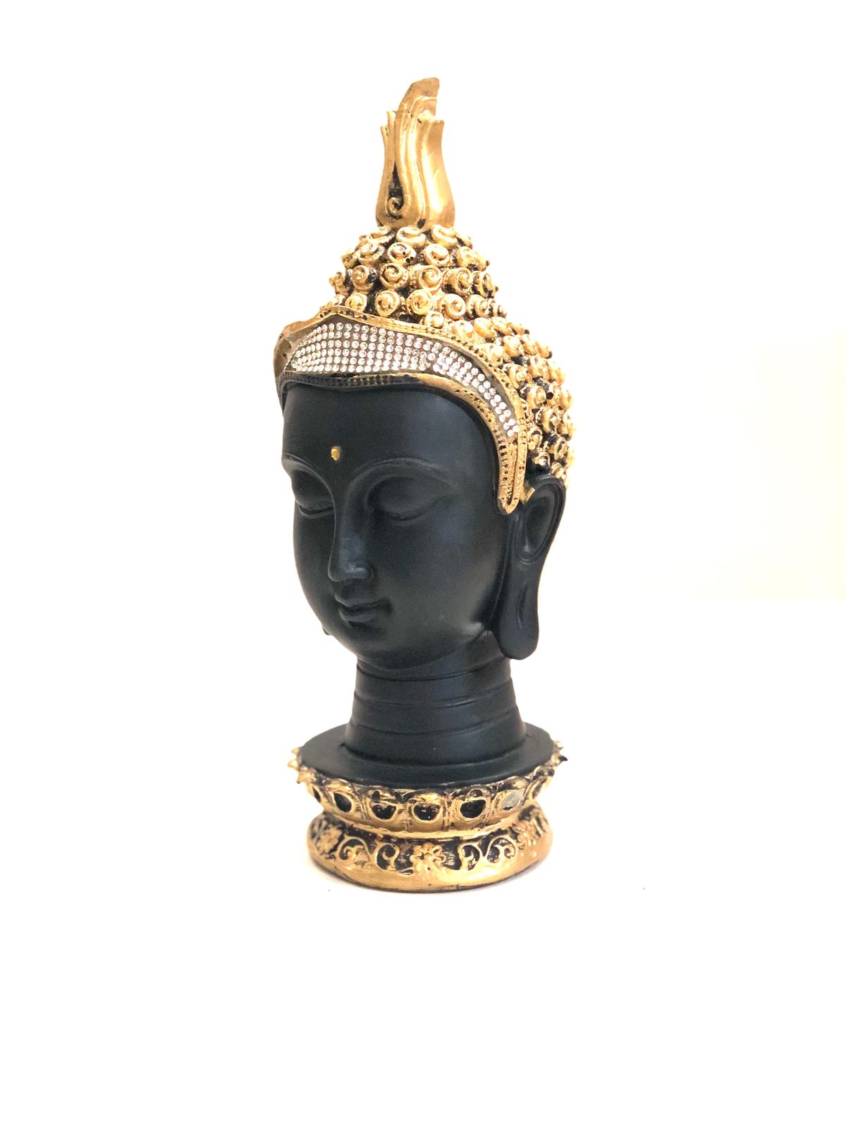 Designer Classic Black Buddha Face Resin Creations Art For TV Unit By Tamrapatra