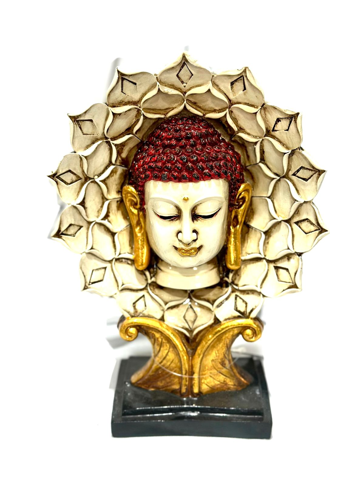 Face Buddha On Flower Unique Handcrafted Table Top Showpiece From Tamrapatra