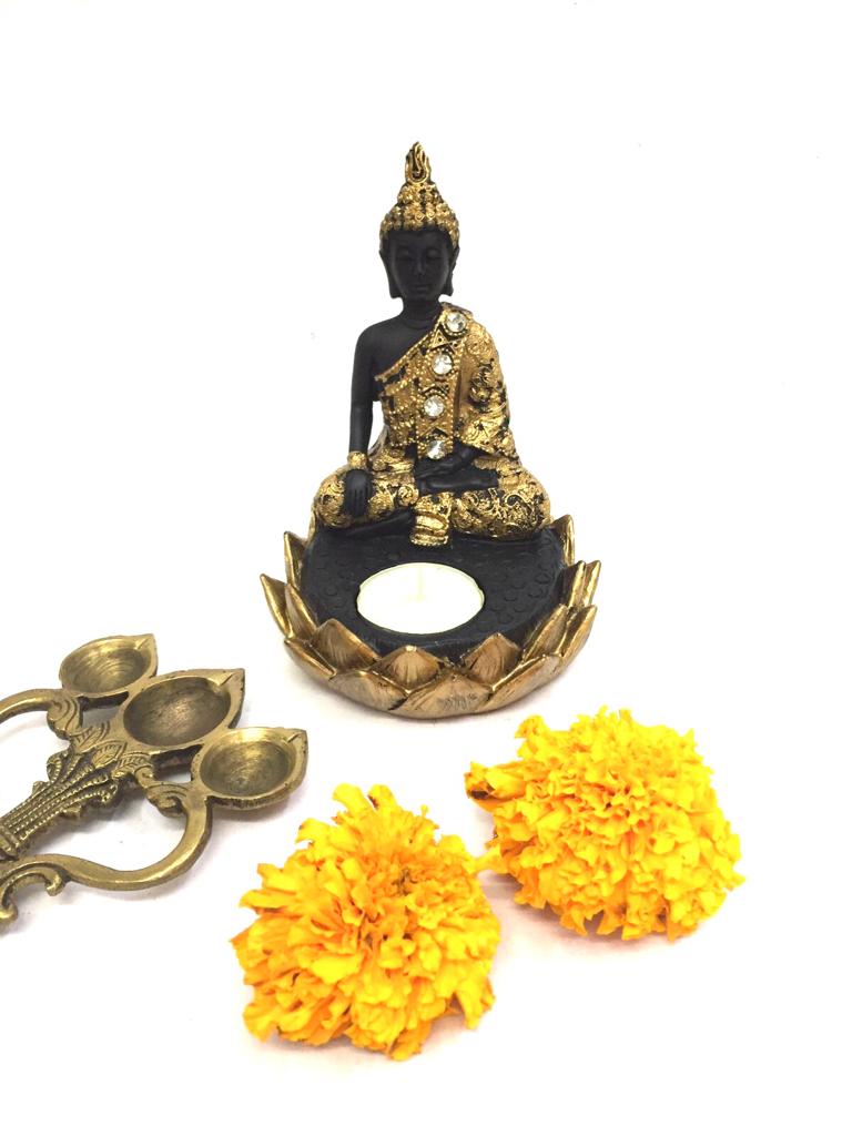 Resin Buddha With Tea Light Candle Holder Black & Gold Theme By Tamrapatra