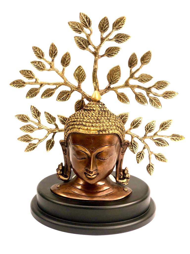 Elegant Combination Of Brass Buddha Face & Tree On Platform By Tamrapatra
