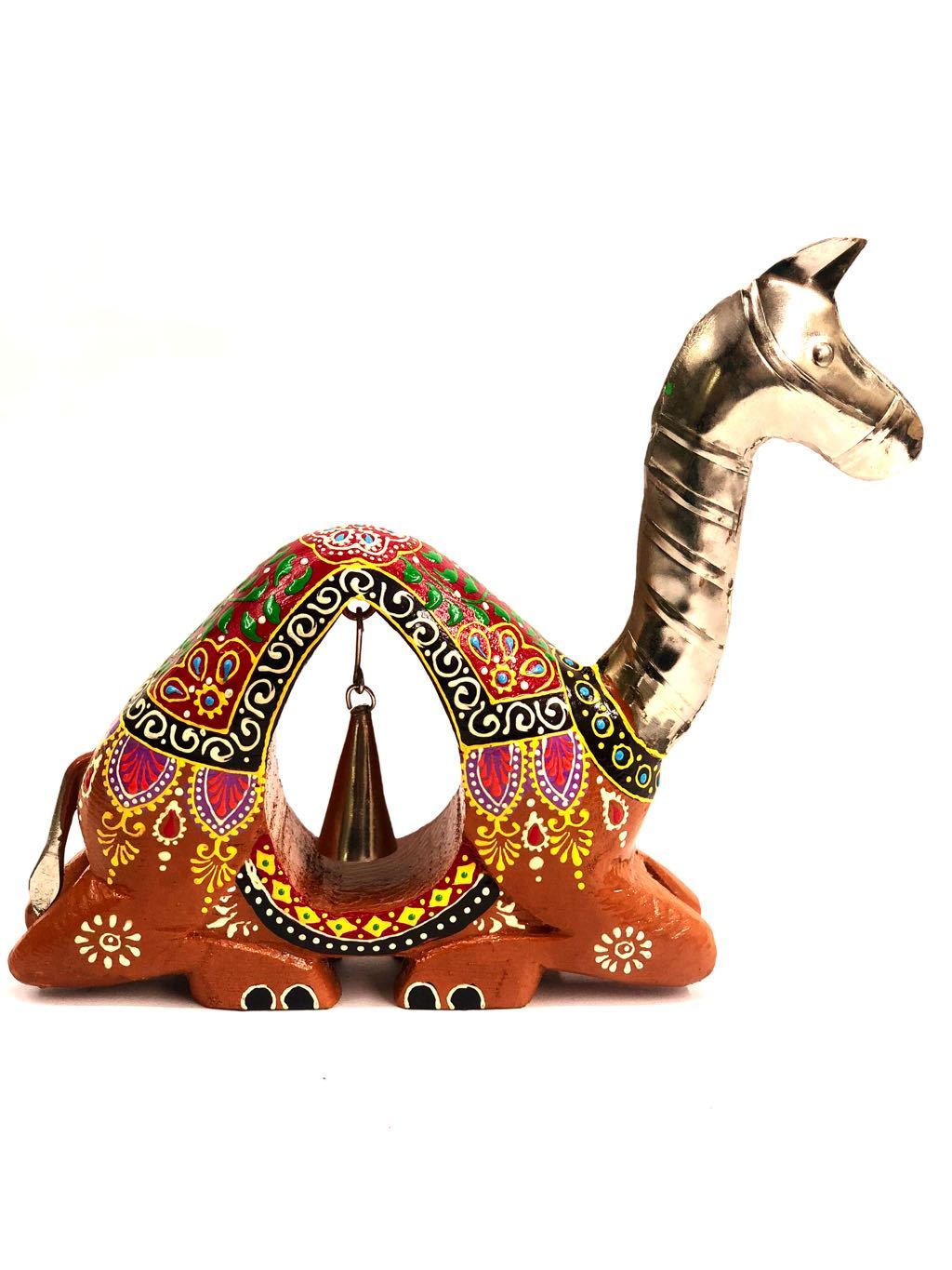Remarkable Wooden Handmade Camel With Ringing Bell Design Tamrapatra - Tanariri Hastakala