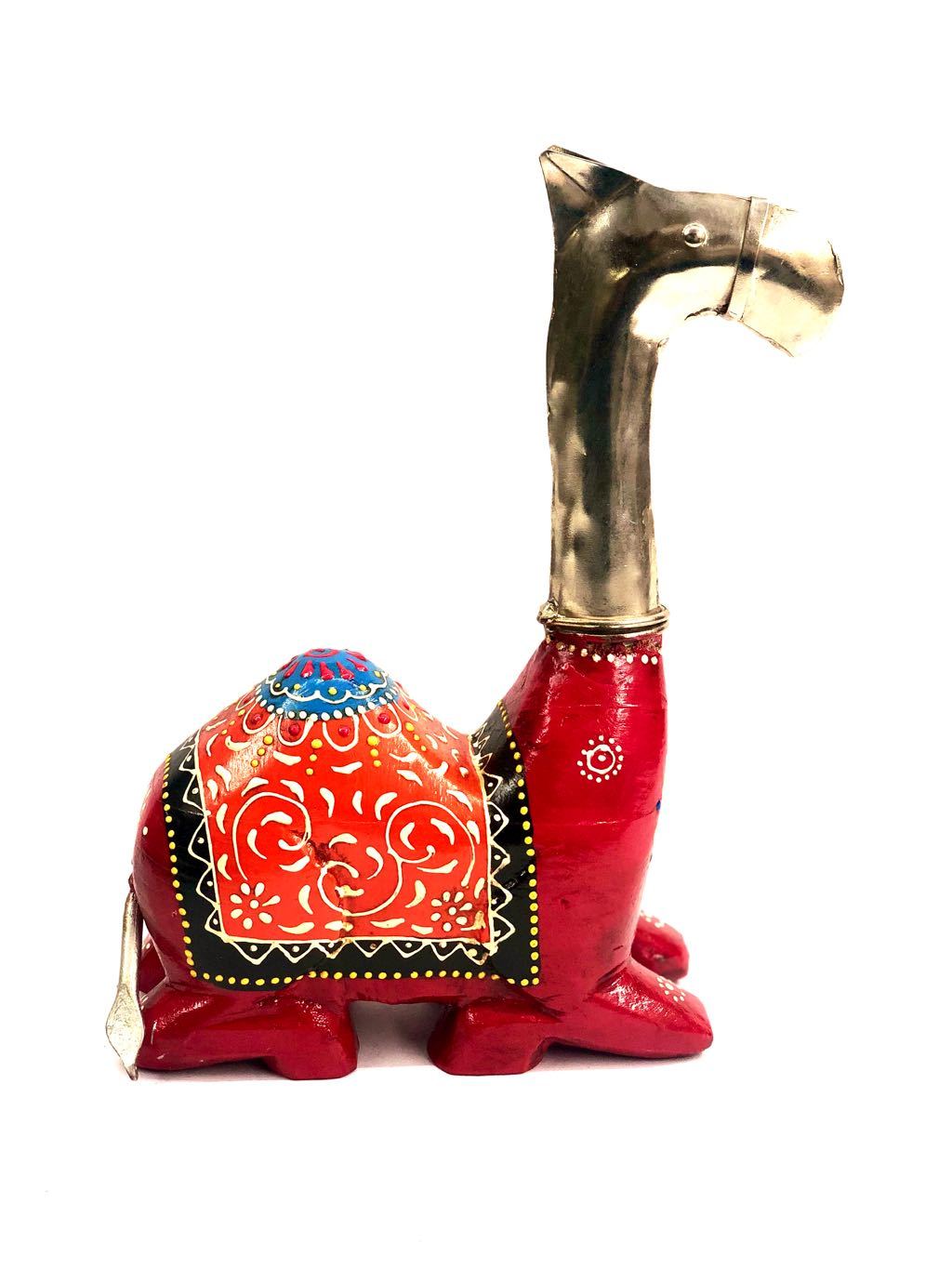 Sitting Camel Wooden Style Painted Attractive Colors Decor Tamrapatra - Tanariri Hastakala