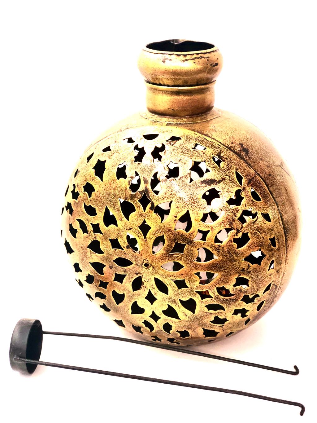 Kudiya Style Tea Light Holder Striking Metal Carved Design Tamrapatra - Tamrapatra