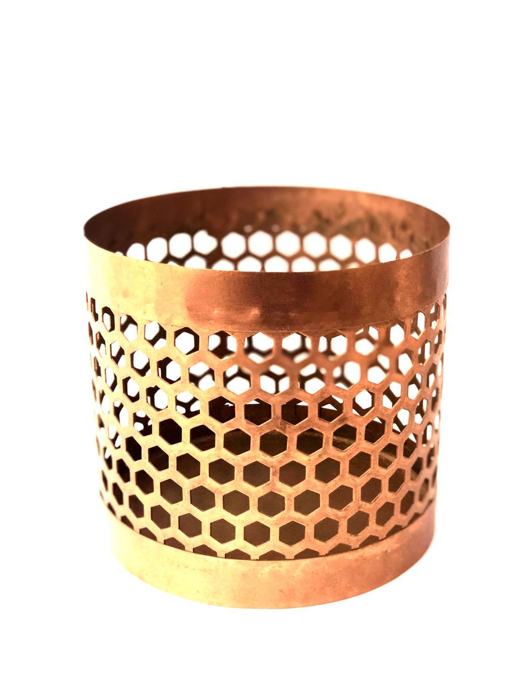 Wide Cylinder Shadow Candle Holder Honeycomb Style Tamrapatra - Tamrapatra