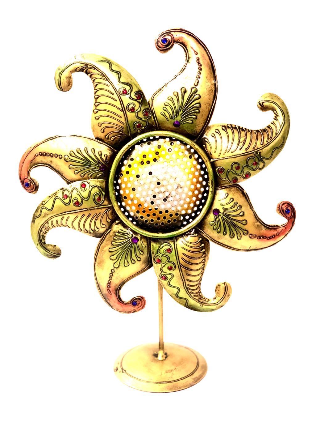 Sunflower Design Tea Light Holder Shadow Metal Colourful Tamrapatra - Tamrapatra