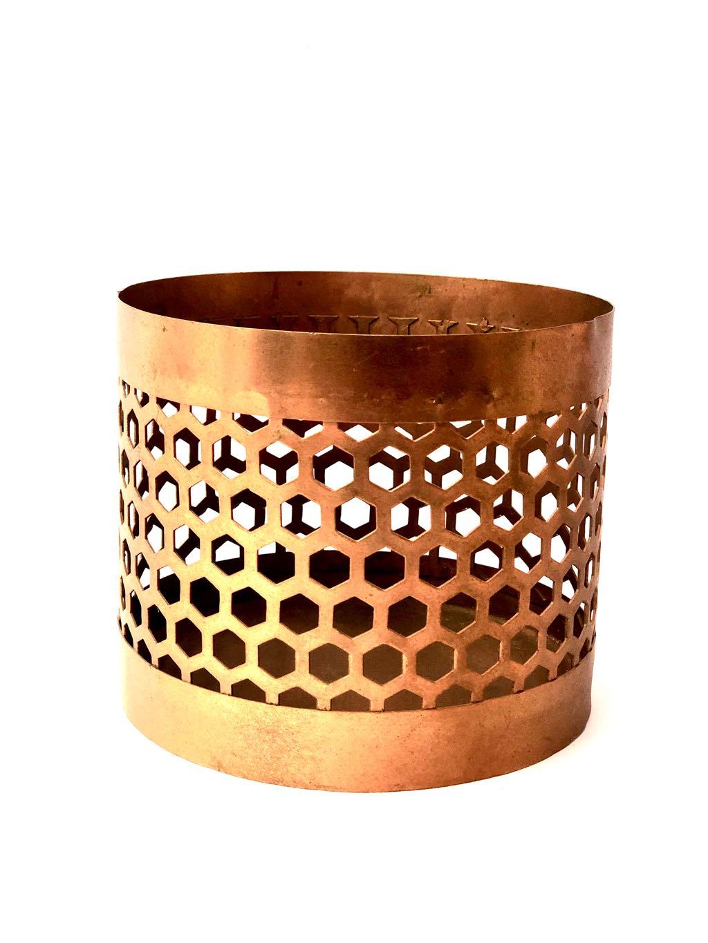 Wide Cylinder Shadow Candle Holder Honeycomb Style Tamrapatra - Tamrapatra