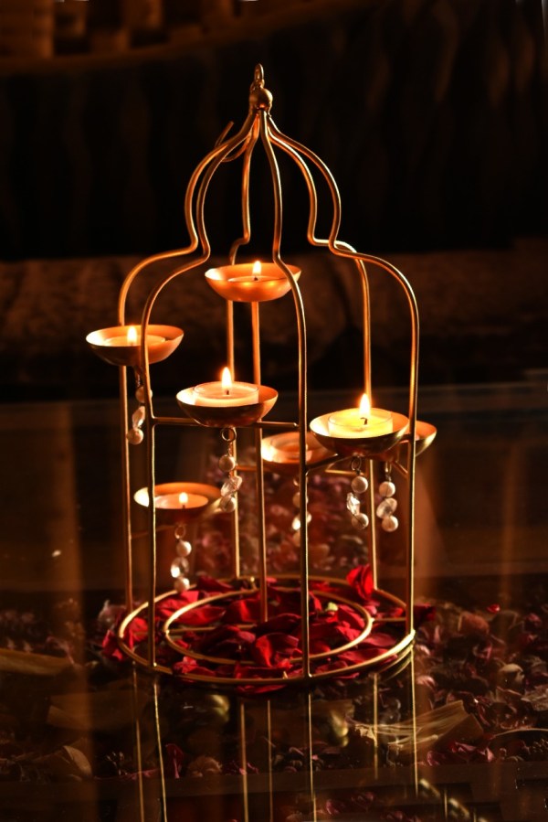 Cage Lantern Gold Exclusive Hanging Tea Light Holder Gift Diwali By Tamrapatra