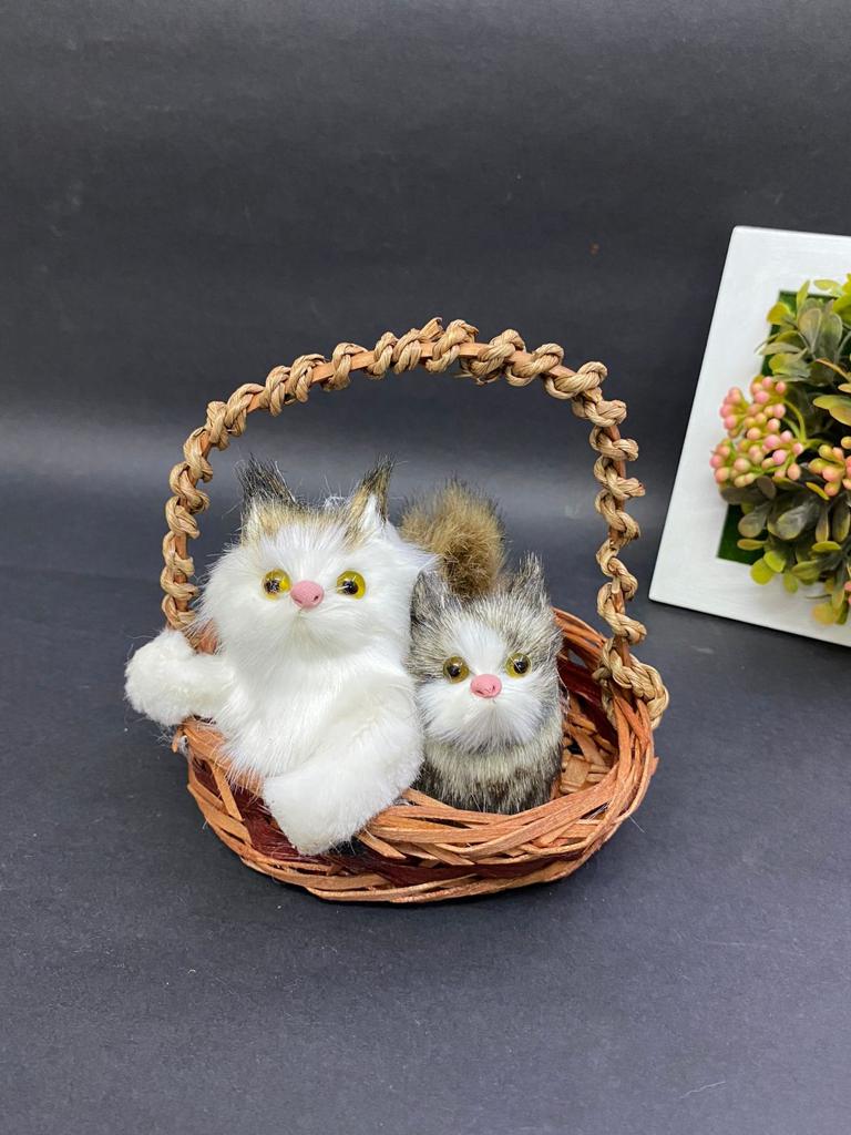 Cats In Basket Kids Stuffed Toys Cute Present Gifts Showpiece From Tamrapatra