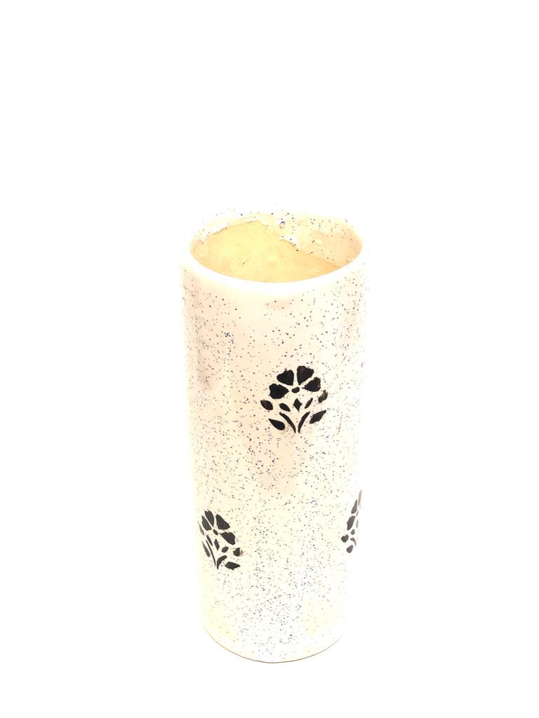 Cylindrical White Nature Inspired Ceramic Pots Exclsuive Creations By Tamrapatra