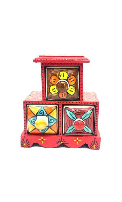 Unique Wooden Utility 3 Drawer In Colorful Hand Painting Art By Tamrapatra