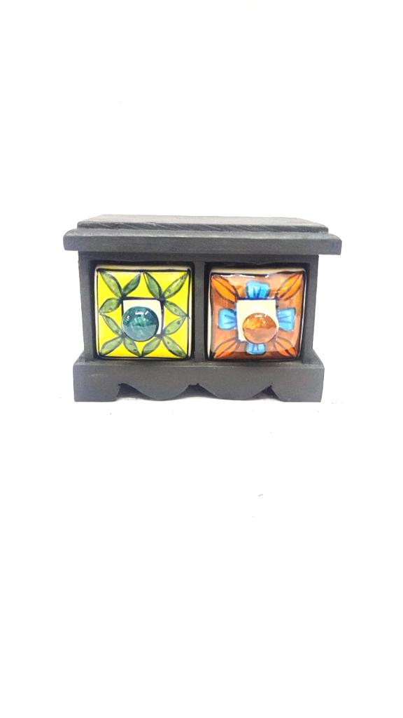 2 Drawer Black Designer Handmade Storage Box Display Multipurpose Tamrapatra