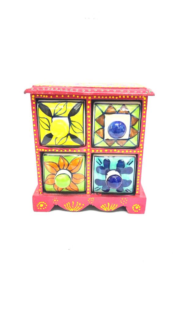 4 Ceramic Drawer Enclosed In Traditional Hand Painted Wooden Box By Tamrapatra