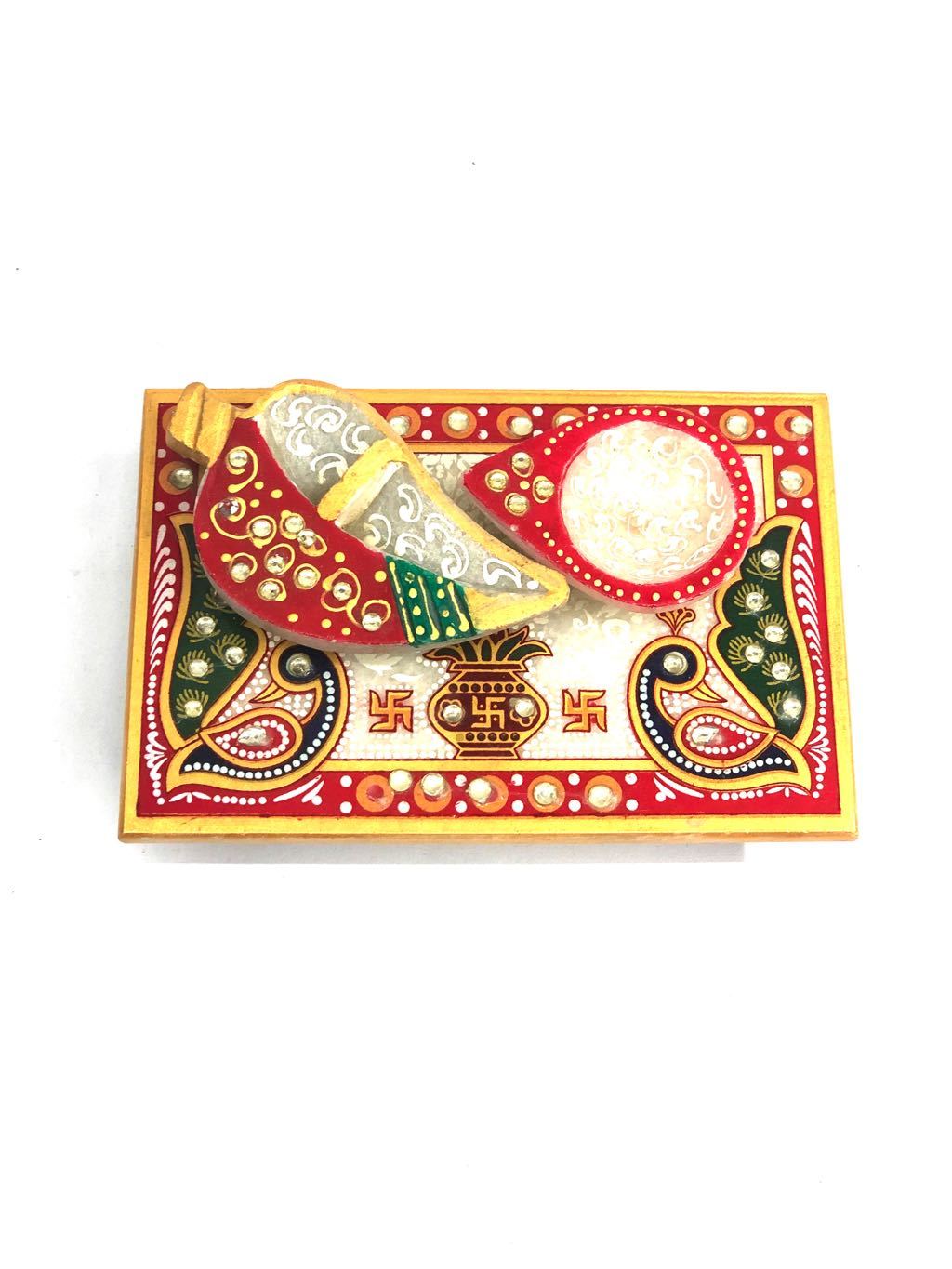 Chowki Pooja Accessories Marble Handmade Kundan Style Tamrapatra