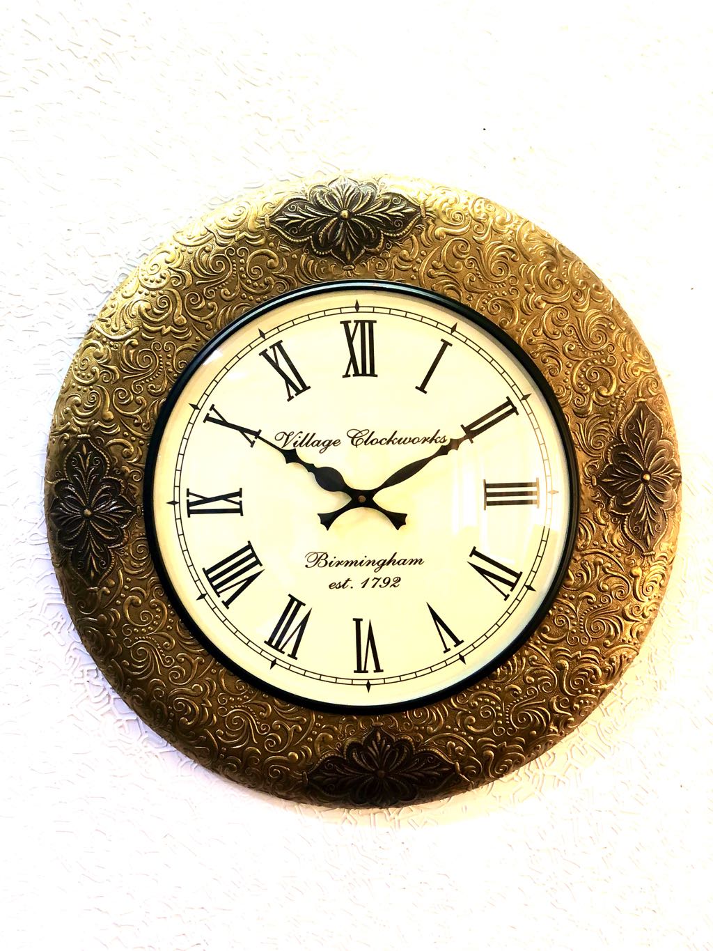 Antique Designer Wall Clock Brass Emboss Handmade Tamrapatra - Tamrapatra