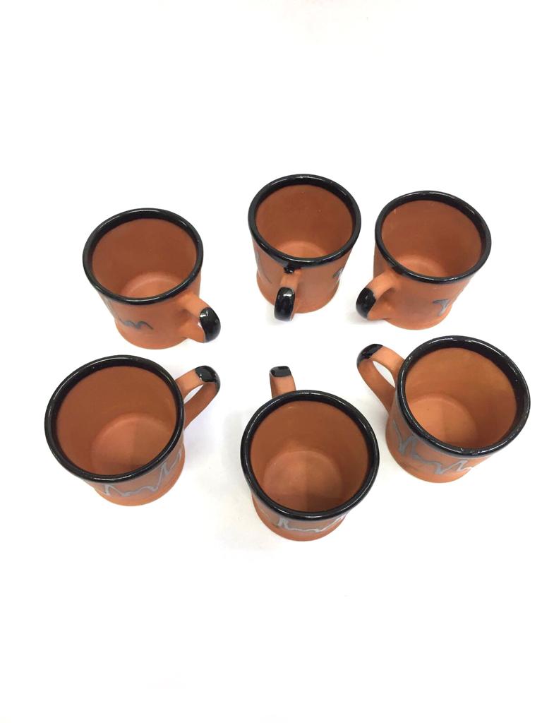 Cone Shaped Cup Set Of 6 Earthen Plain & Glazed Mugs Handmade Tamrapatra