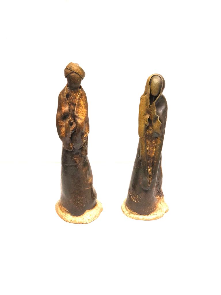 Couple Statue In Glazed Ceramic Artwork Handmade Garden Collection Tamrapatra