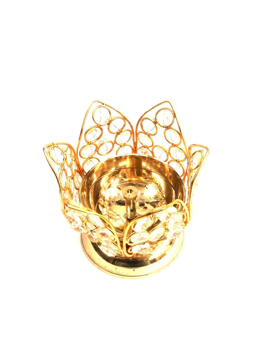 Crystal Diya Brass Lotus Decoration Pooja New Collection Tamrapatra