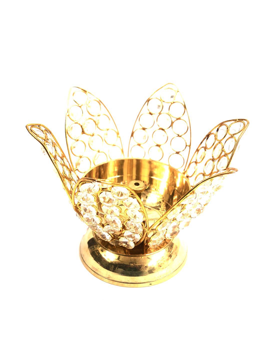 Crystal Diya Brass Lotus Decoration Pooja New Collection Tamrapatra