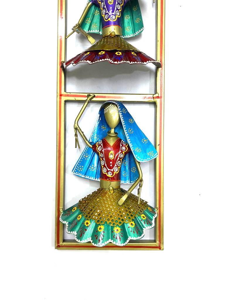 3 Dancing Dolls In Vertical Metal Frame Exclusive Wall Art Ethnic By Tamrapatra