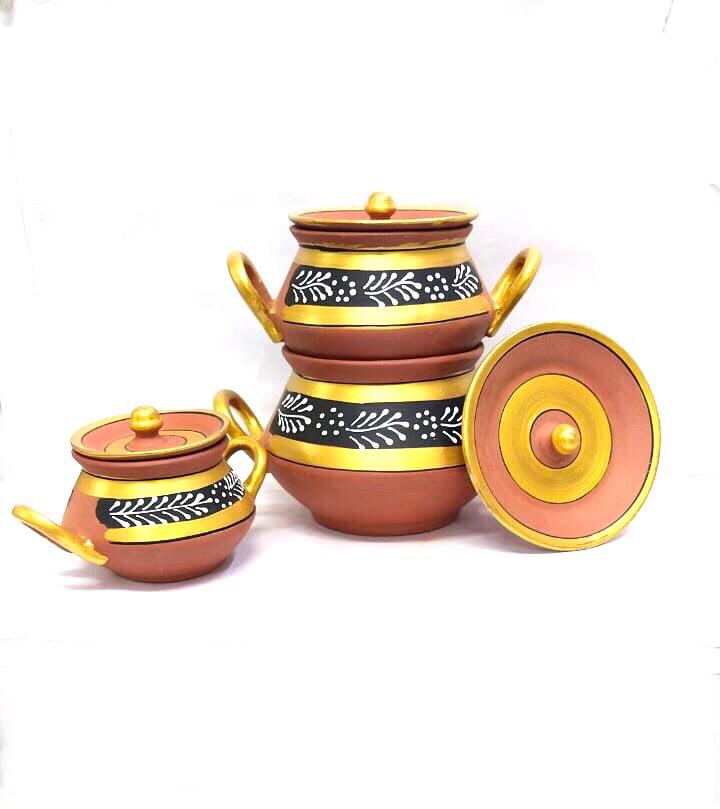 Degchi Hand Painted With Handle In Attractive Designs Kitchen From Tamrapatra