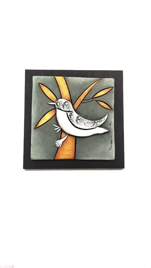 The Bird Gray Orange Terracotta Wall Hangings Abstract Designs Set Of 4 Tamrapatra